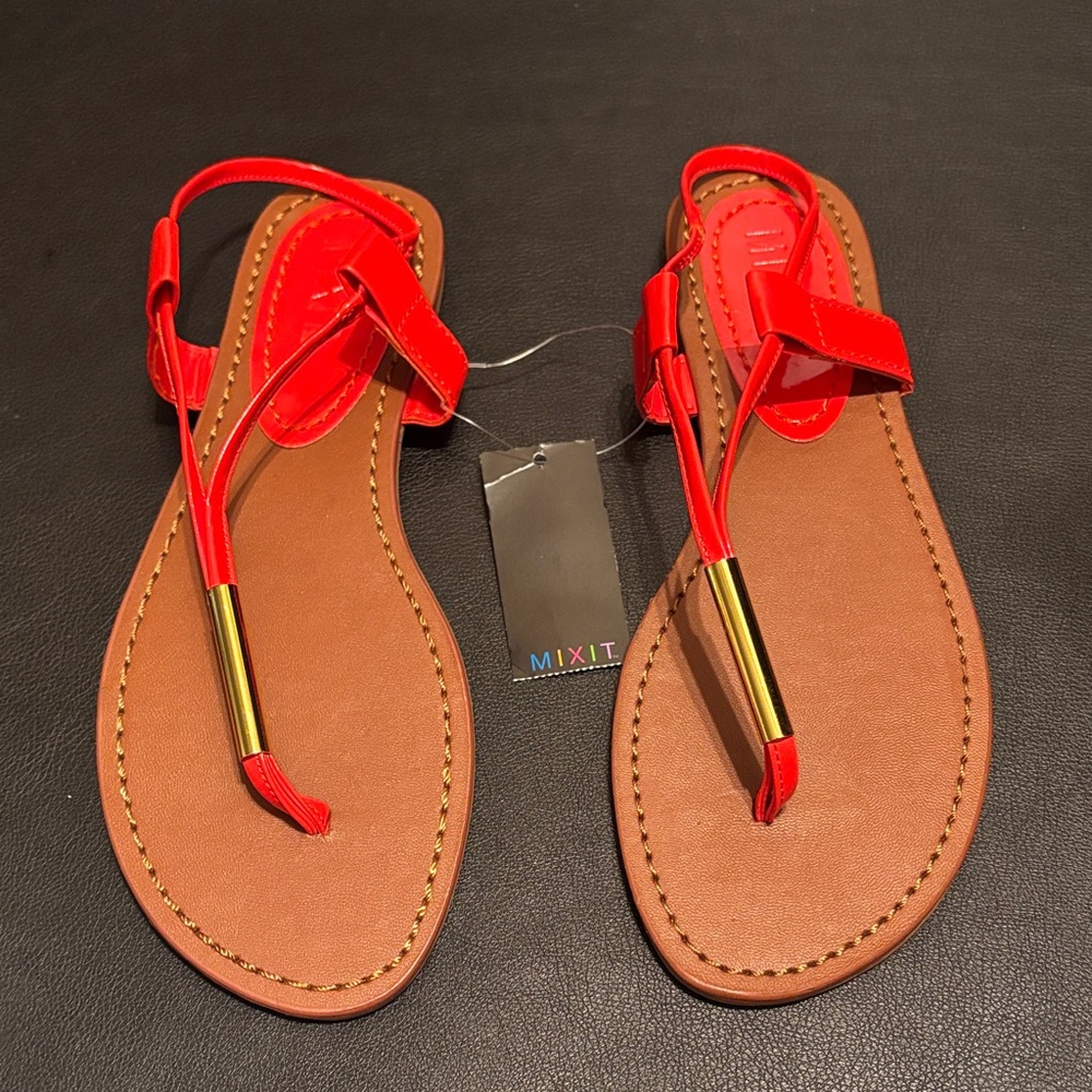 Mixit Women's Vibrant Orange and Tan Sandals